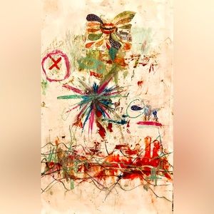 Abstract mixed media collage art on paper